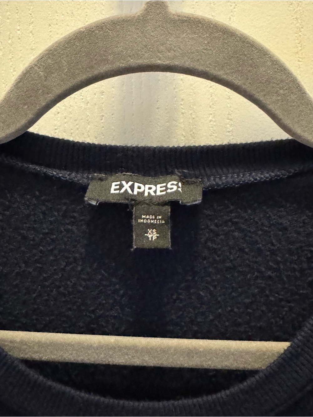Express Navy Ruffle-Trim Pullover Sweatshirt - Picture 2 of 3
